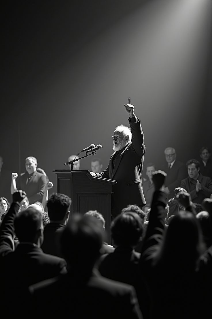 Public figure commanding attention on stage